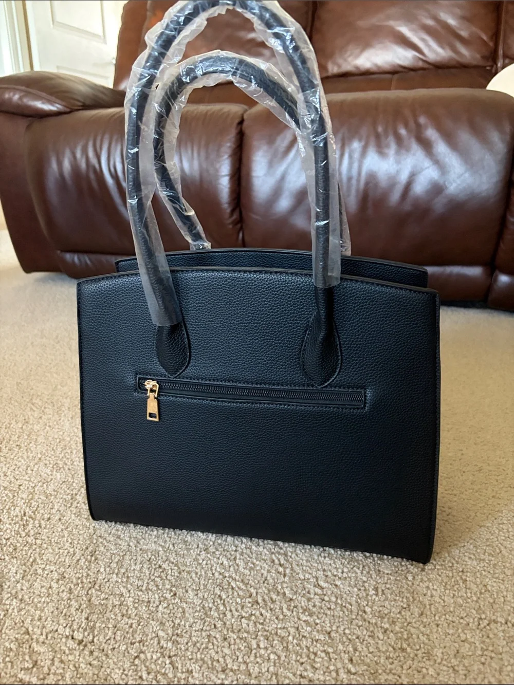 Black satchel bag with wallet